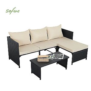 Canapé de jardin en rotin 3 pièces