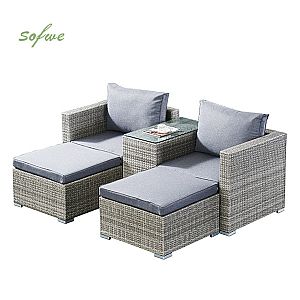 Chaises longues en osier et rotin pour patio, 5 pièces