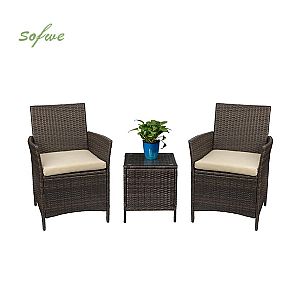 3 Piece Rattan Outdoor Garden Furniture Set Wicker Bar Table
