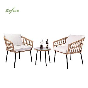 Ensemble de meubles de jardin en osier de luxe 3 pièces pour...