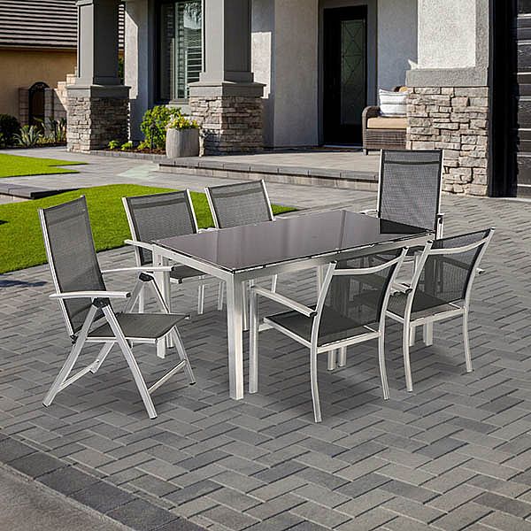 Ensemble de table à manger d'extérieur pour 6 personnes avec plateau en verre - 11D01G