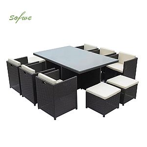 Table de salle à manger cubique en rotin à faible...