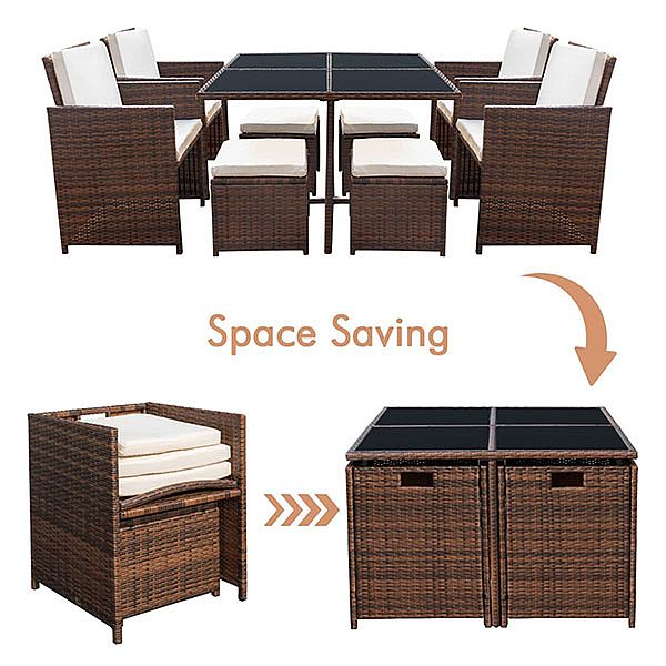 Table de salle à manger en osier de luxe pour l'extérieur avec fauteuil et ottoman - 10D01C