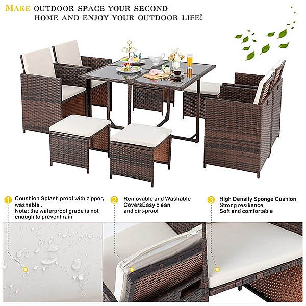 Table de salle à manger en osier de luxe pour l'extérieur avec fauteuil et ottoman - 10D01C