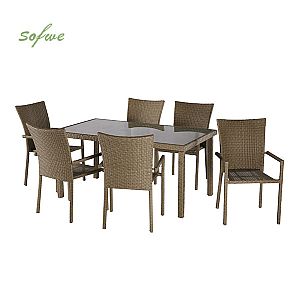 Ensemble table et chaise en osier avec six chaises Fauteuil...