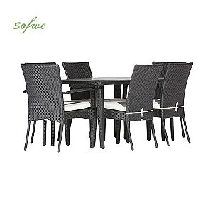 Ensemble table et chaises de salle à manger moderne en rotin...