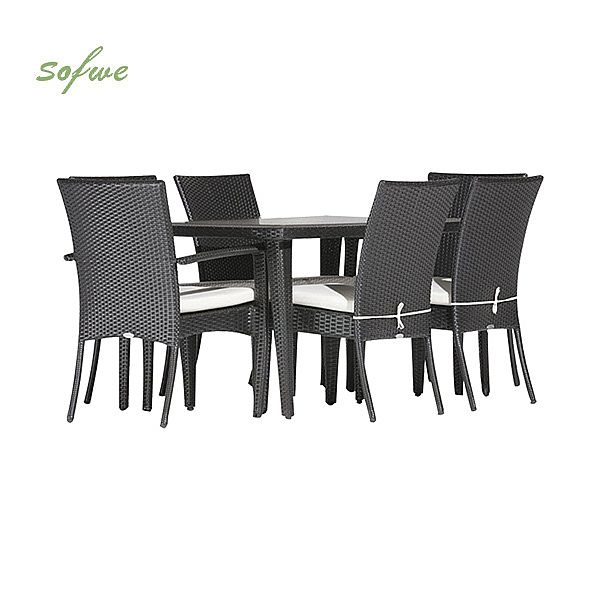 Ensemble table et chaises de salle à manger moderne en rotin noir - 10D01G